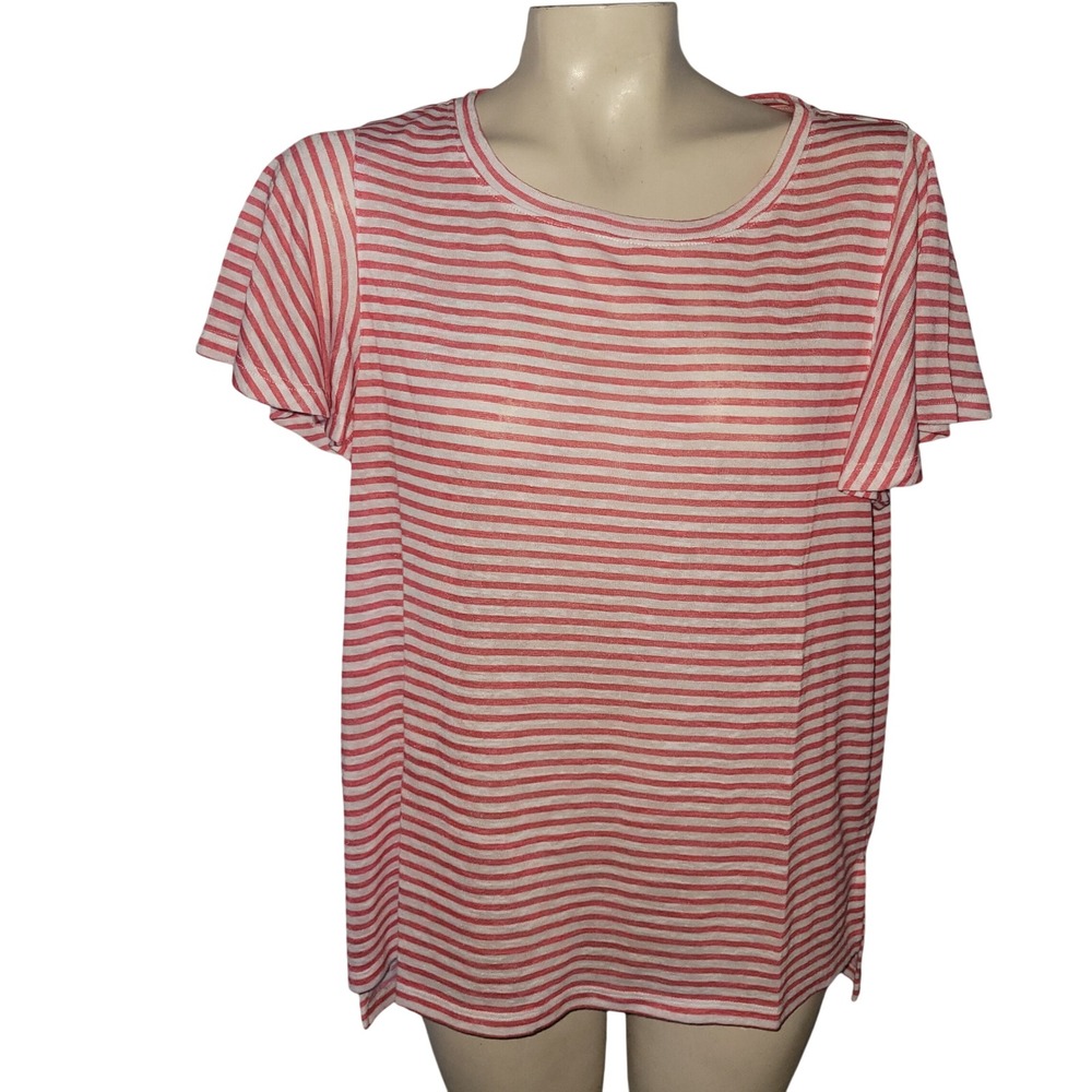 Tommy Bahama Womens Striped Flutter Sleeve T Shirt Pink White modal blend M